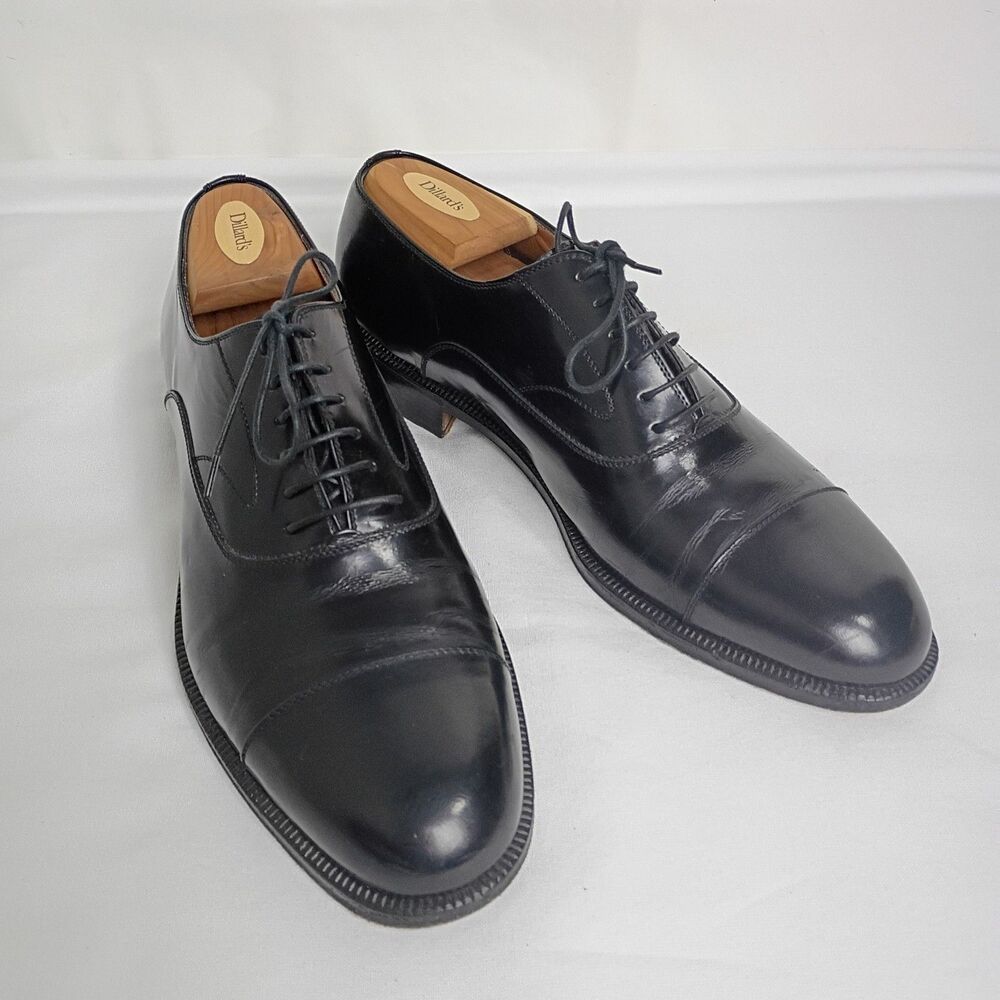 Salvatore Ferragamo Men’s Black Leather Lace Up Oxford Dress Shoes 10 D Toe Cap